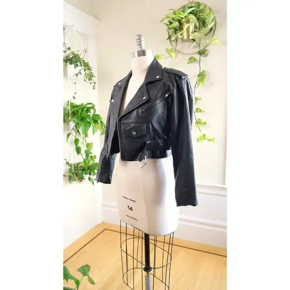 Vintage 1980s 1990s WILSONS LEATHER Jacket 80s 90s Black Moto Punk Cropped